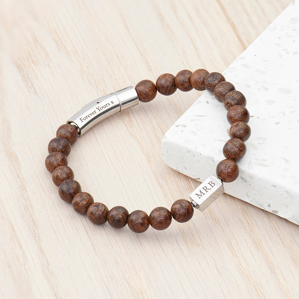 Personalised Men's Wooden Bead Bracelet