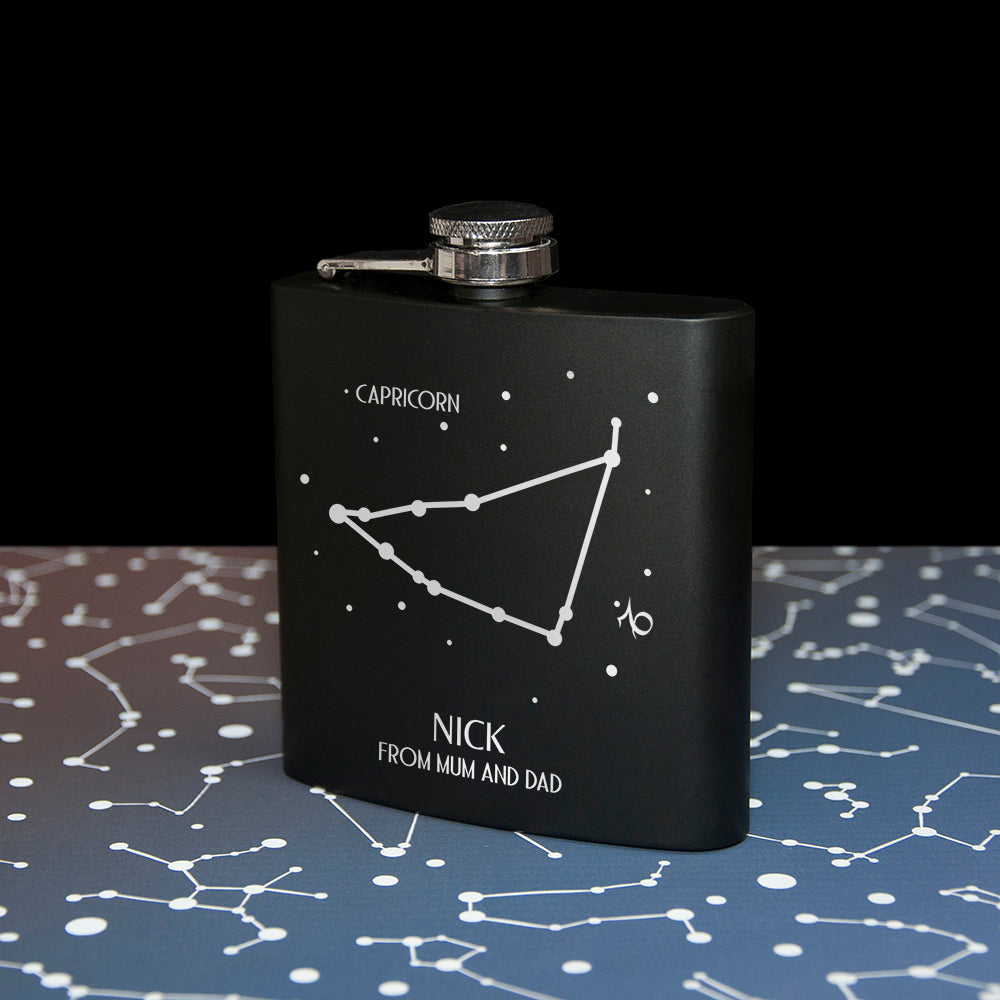 Personalised Star Sign Constellation Matte Black Hip Flask