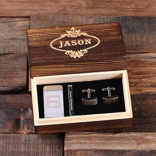 Personalised Cufflinks, Tie Clip & Money Clip In Presentation Box