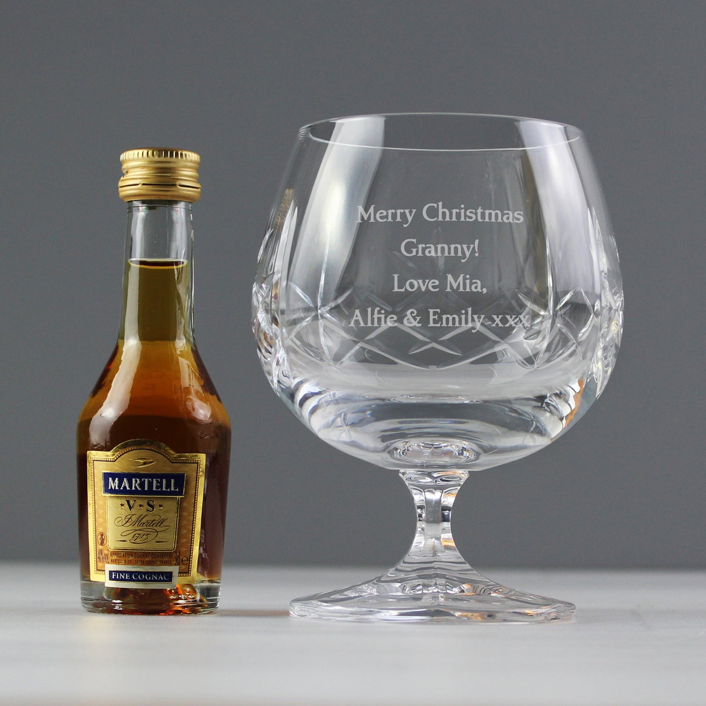 Personalised Cut Crystal Brandy Glass & Miniature Brandy Set