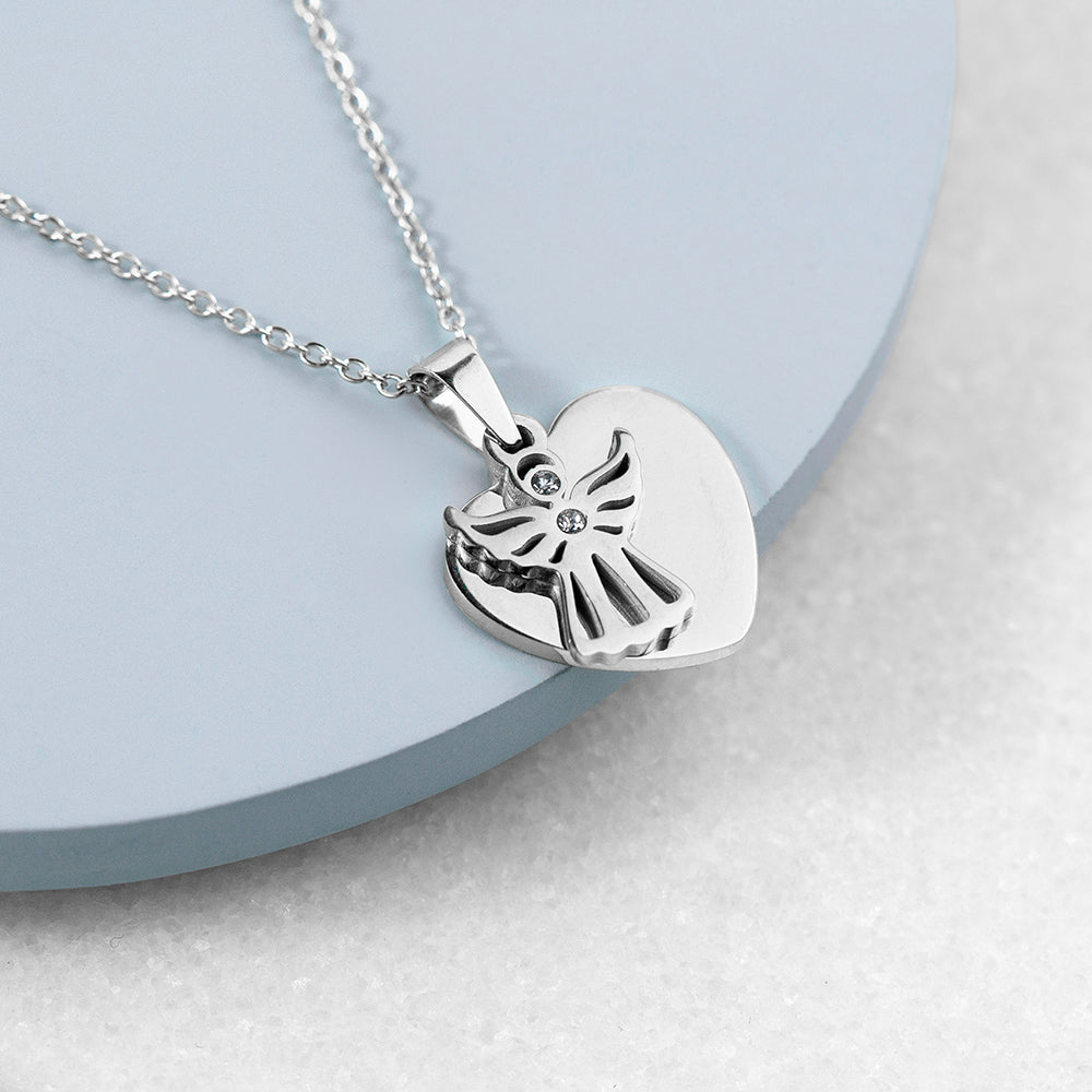 Personalised Angel Heart Silver Plated Necklace