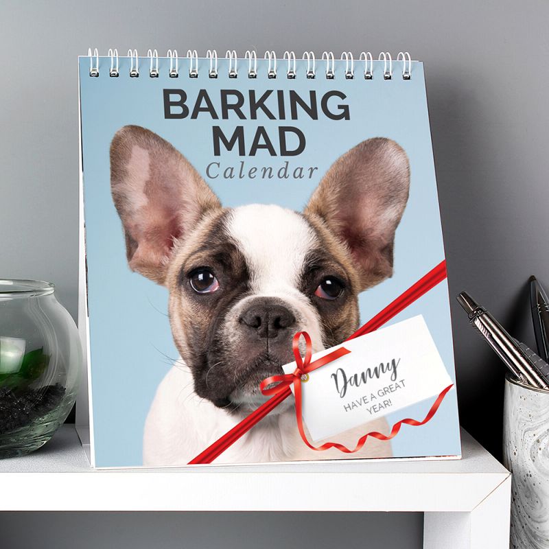 Personalised Barking Mad Dog and Puppy 2025 Desk Calendar