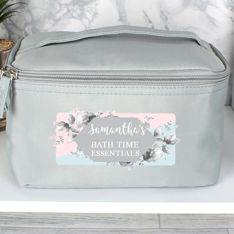 Personalised Floral Grey Toiletry Bag