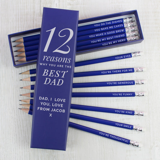 Personalised 12 Reasons Why Box and 12 Blue HB Pencils