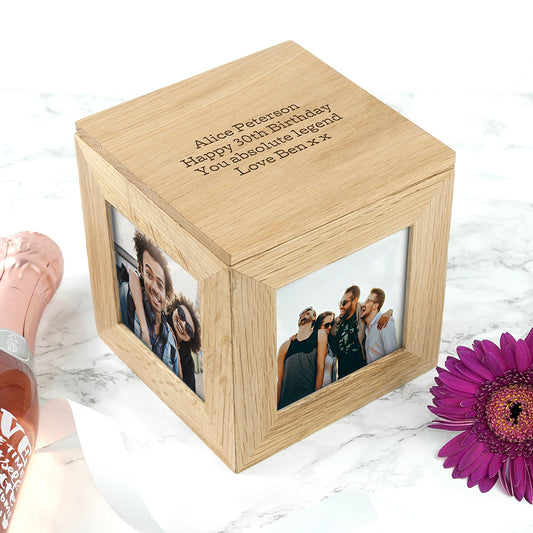 Personalised Oak Photo Frame Cube