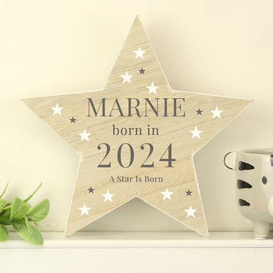 Personalised Born In 2024 Wooden Star Ornament