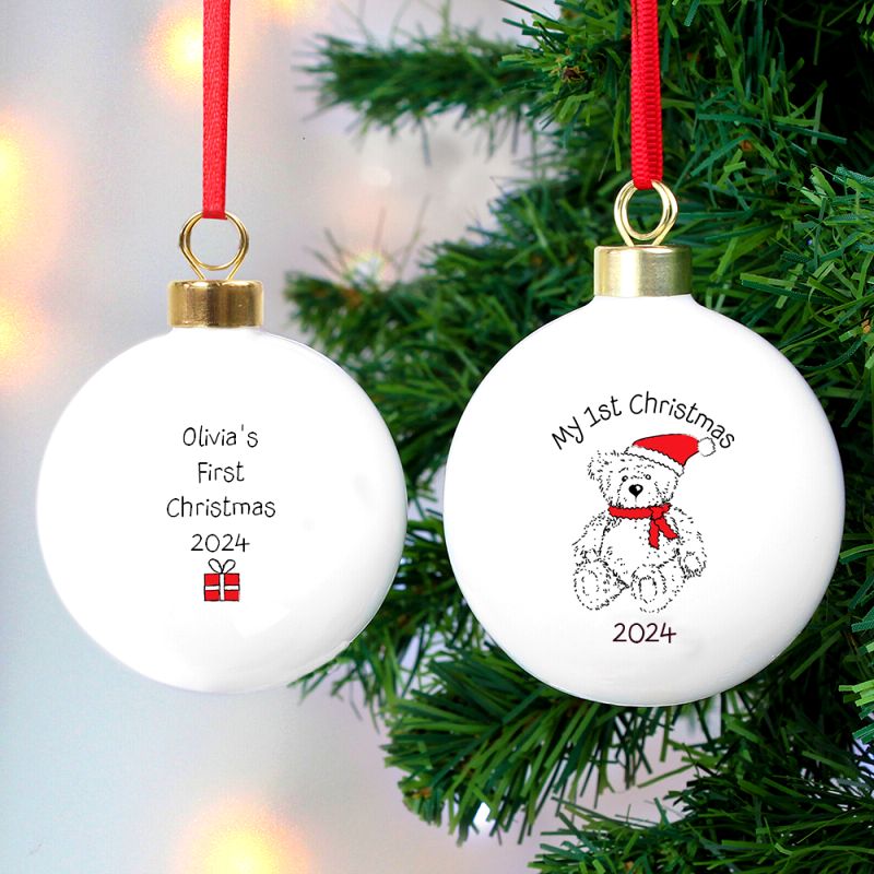 Personalised My 1st Christmas Teddy Bear Design Bauble