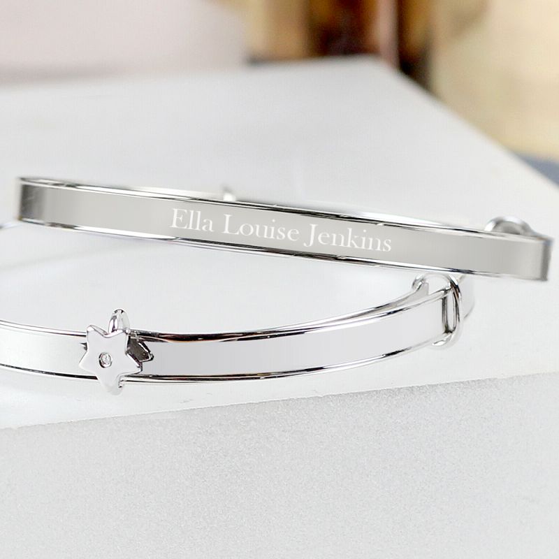 Personalised Sterling Silver Child's Expanding Diamante Star Bracelet