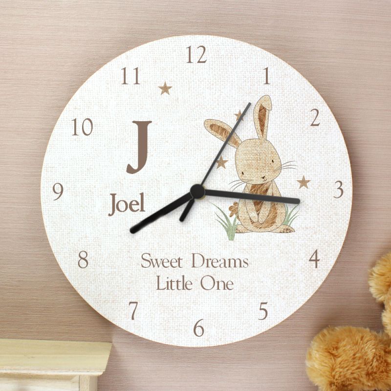 Personalised Bunny Design Wooden Wall Clock