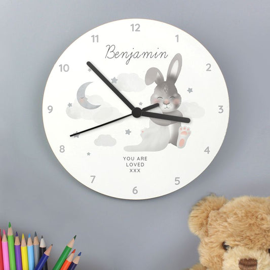 Personalised Baby Bunny Wooden Wall Clock