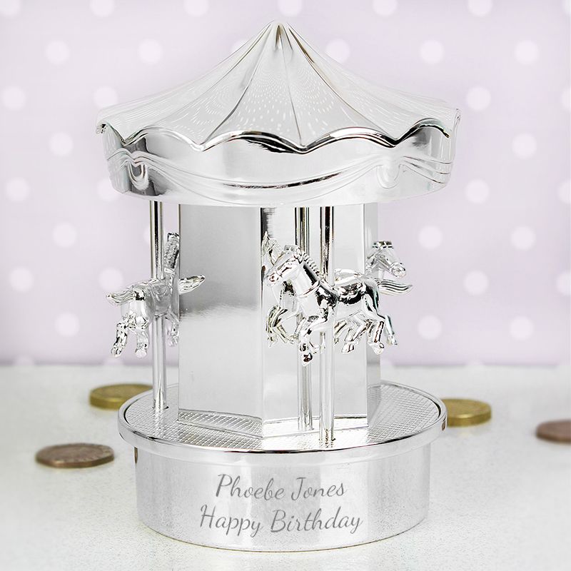 Personalised Silver Plated Carousel Money Box