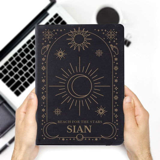 Personalised Celestial Themed Black Hardback Notebook