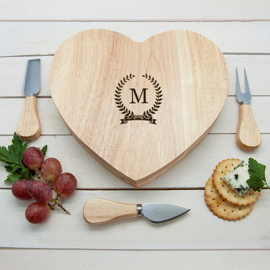 Personalised Heart Shaped Cheese Board & Cheese Knives Set