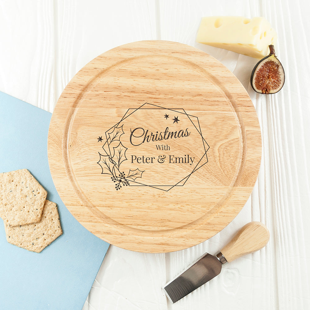 Personalised Christmas With... Cheese Board & Cheese Knives Set