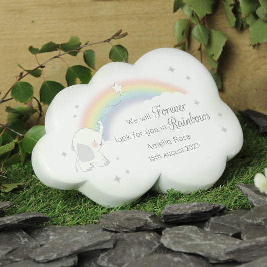 Personalised Rainbow Elephant Cloud Memorial Resin Stone