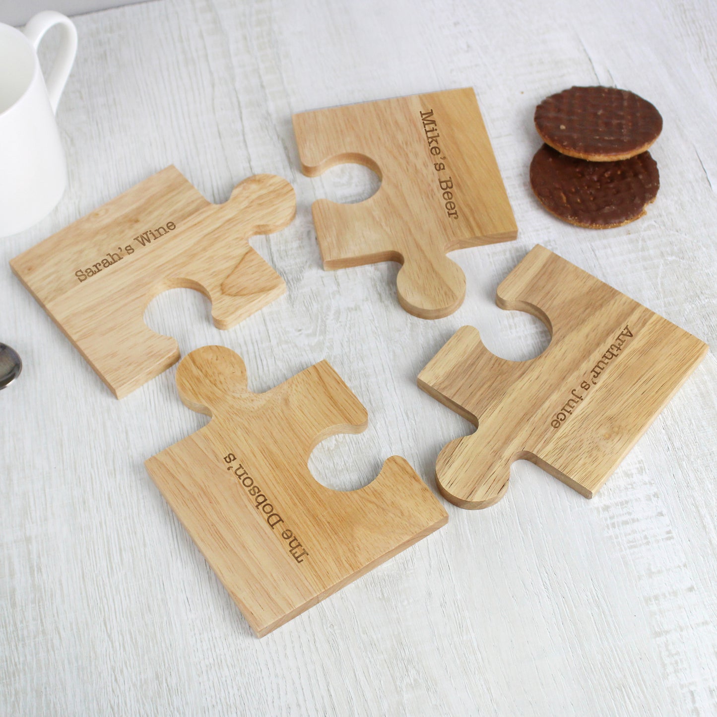 Personalised Wooden Jigsaw Piece Coasters, Set Of 4