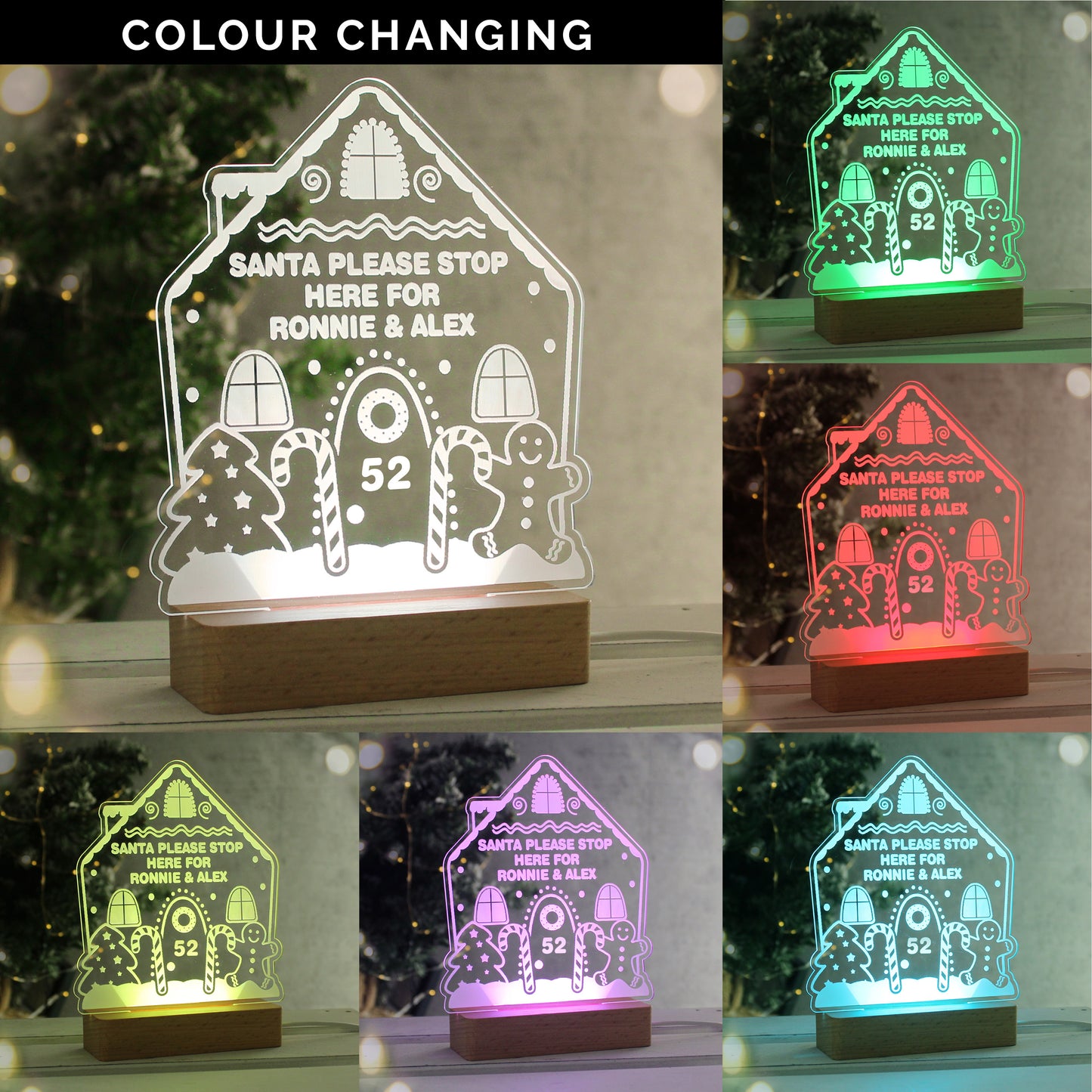 Personalised Gingerbread House Wooden Based Christmas LED Light