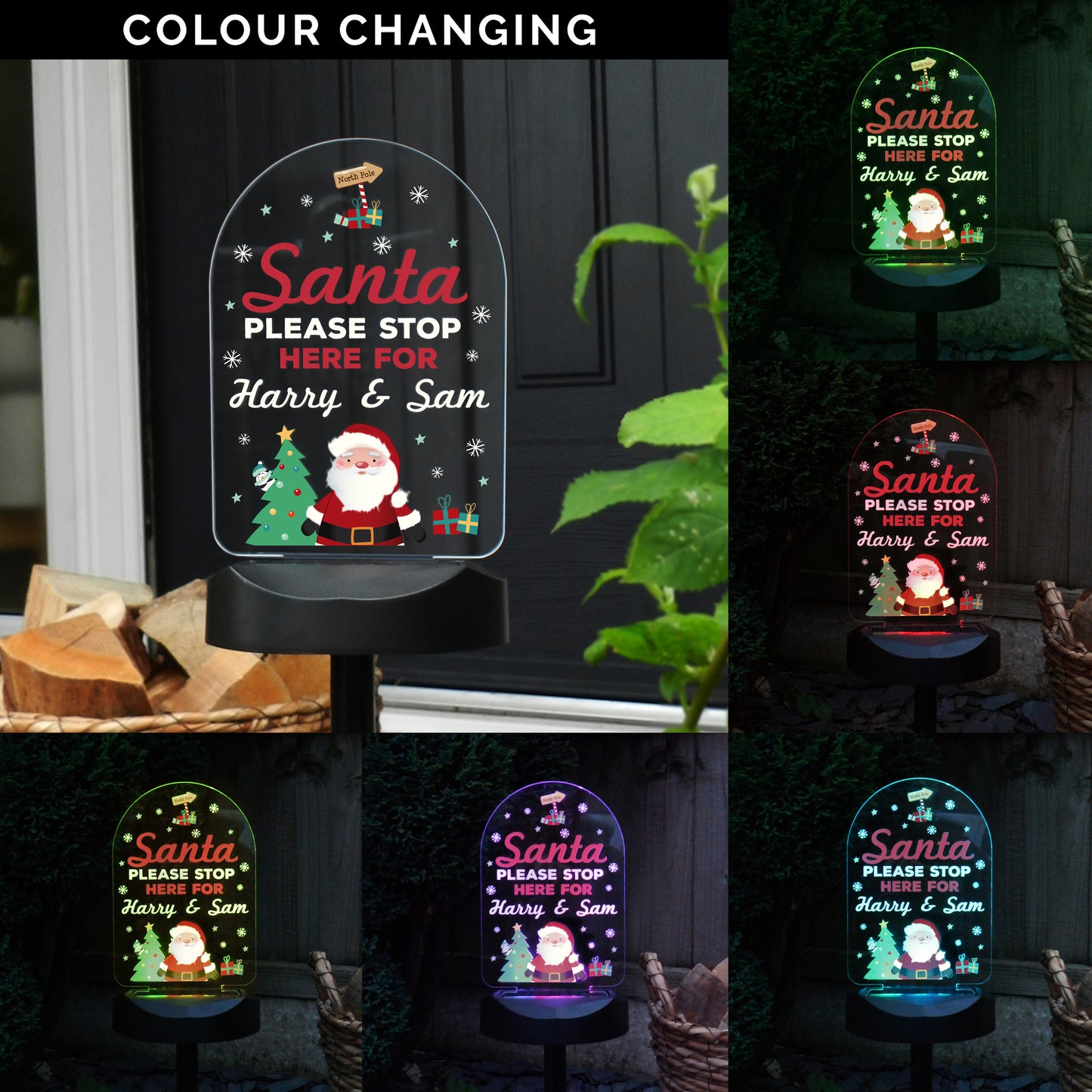 Personalised Santa Please Stop Here Outdoor Solar Light