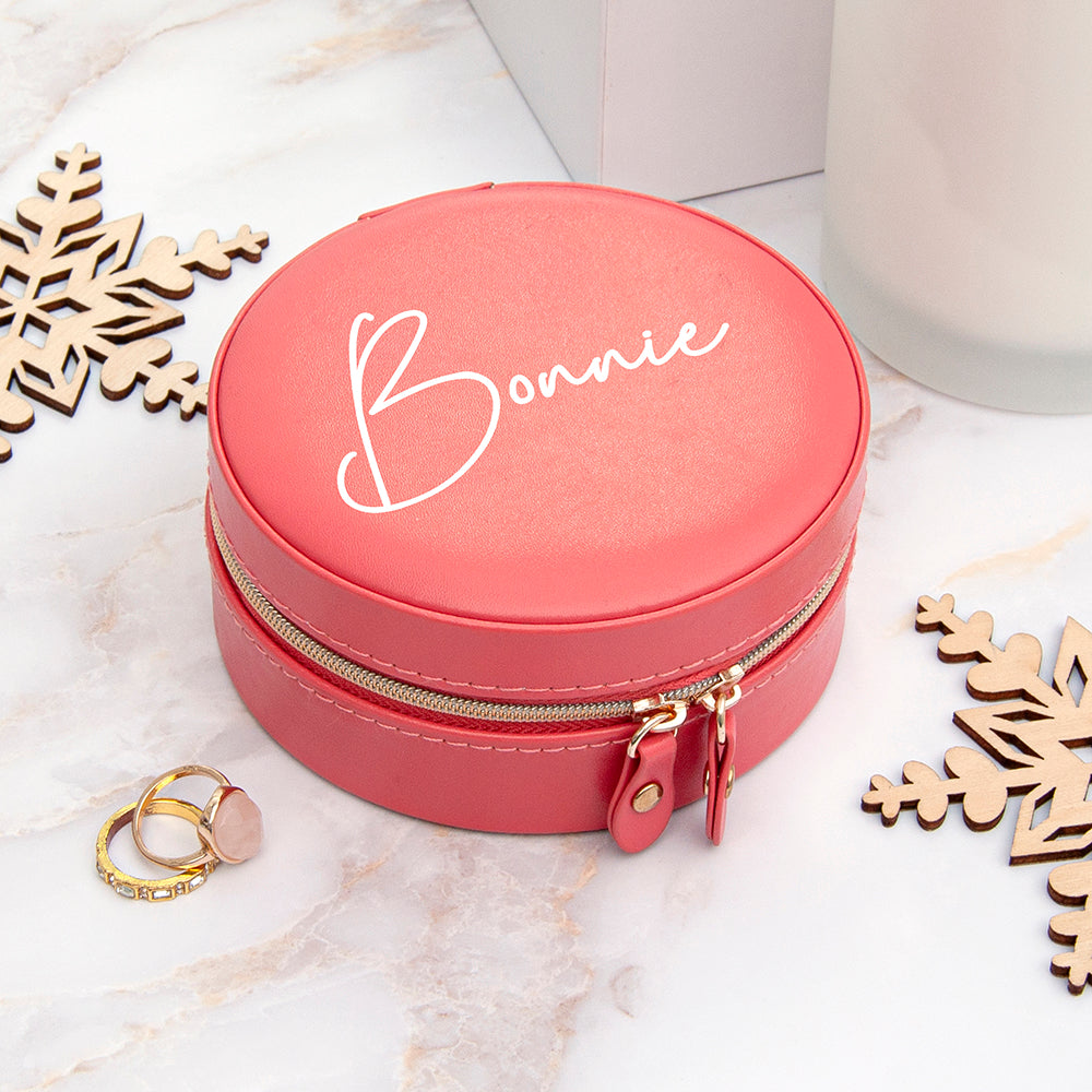 Personalised Round Coral Jewellery Case