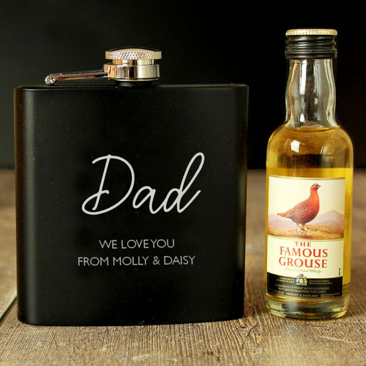 Personalised Hip Flask And Whisky Miniature Set