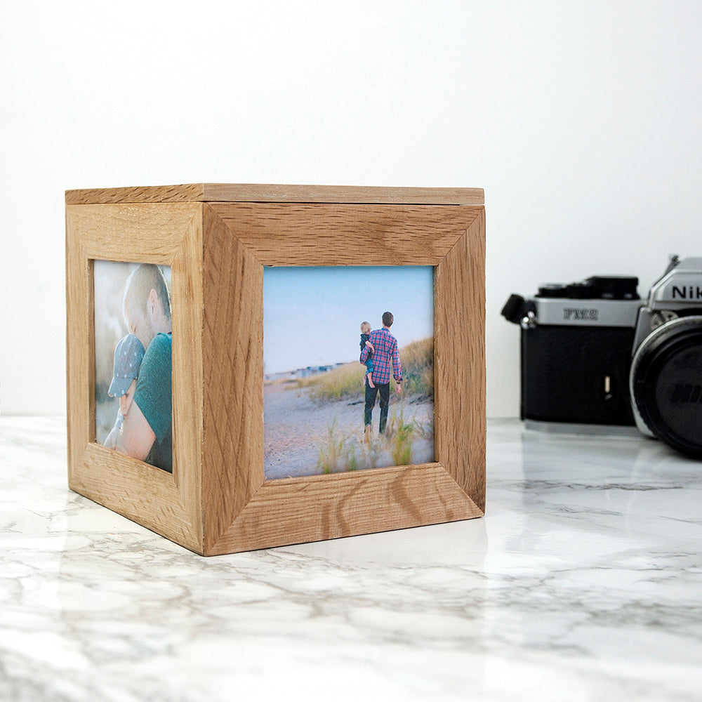 Personalised Oak Photo Frame Cube