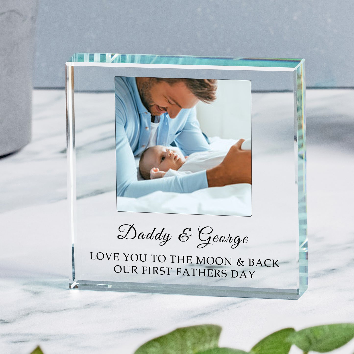 Personalised Daddy & Me Own Photo Glass Keepsake / Paperweight