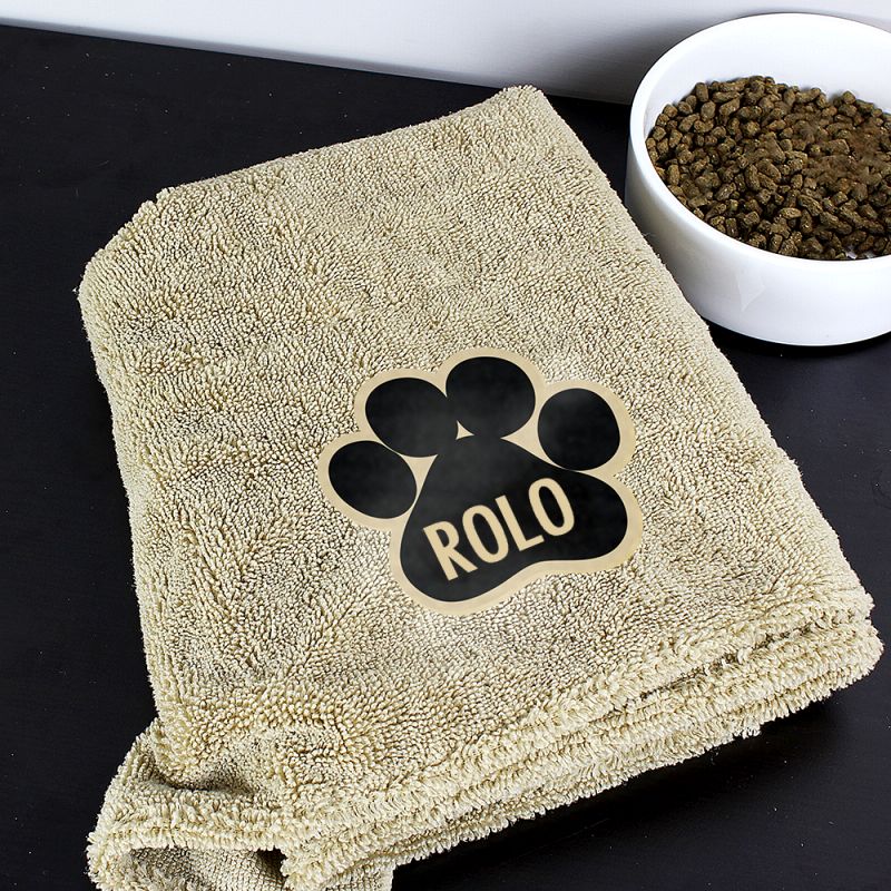 Personalised Paw Print Brown Microfibre Pet Towel