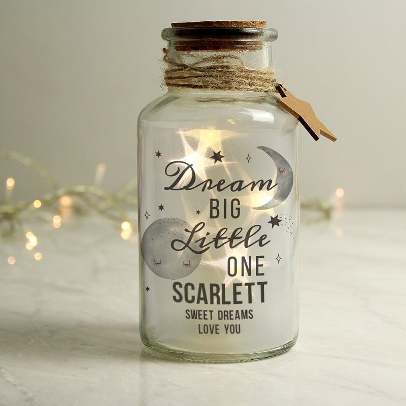 Personalised Dream Big Little One LED Glass Jar