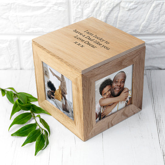 Personalised Oak Photo Frame Cube