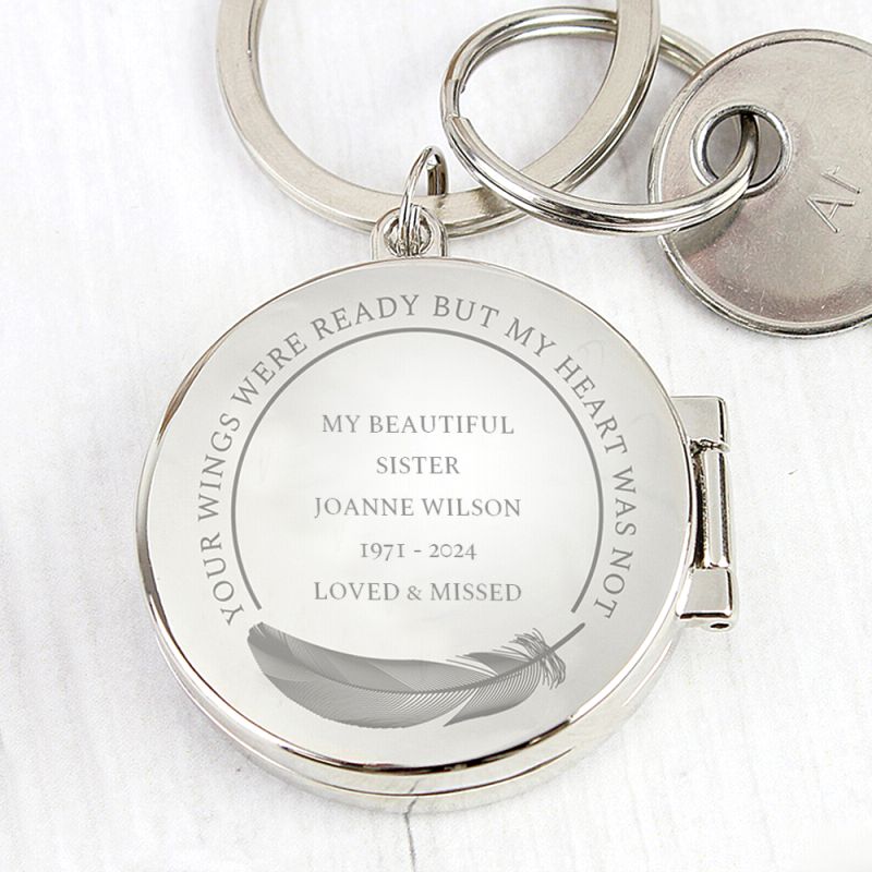 Personalised Feather Design Memorial  Photo Keyring