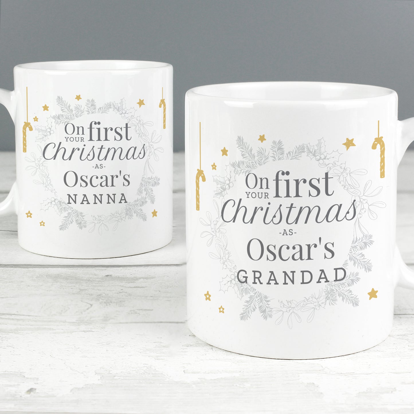 Personalised 'On Your First Christmas As' Grandparent's Mug Set