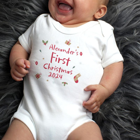 Personalised First Christmas 0-3 Months Baby Vest