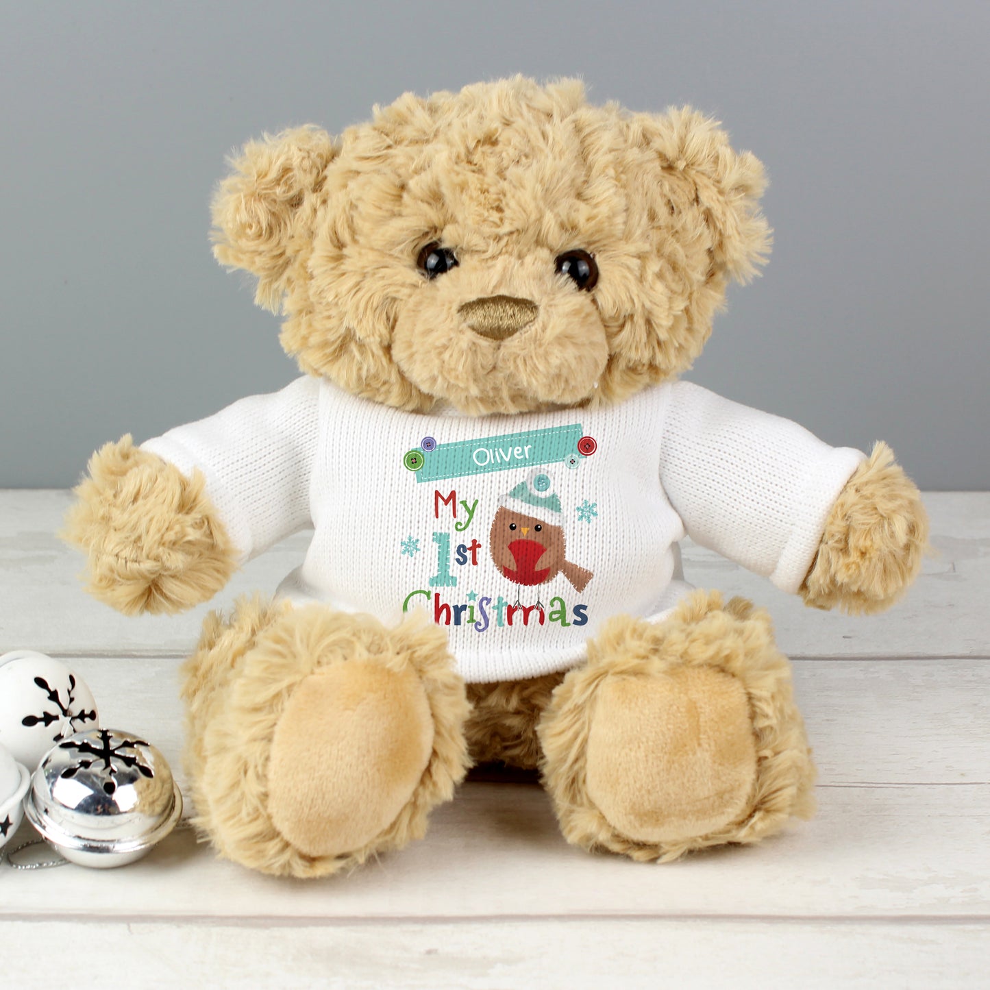 Personalised Robin Design 'My 1st Christmas' Teddy Bear