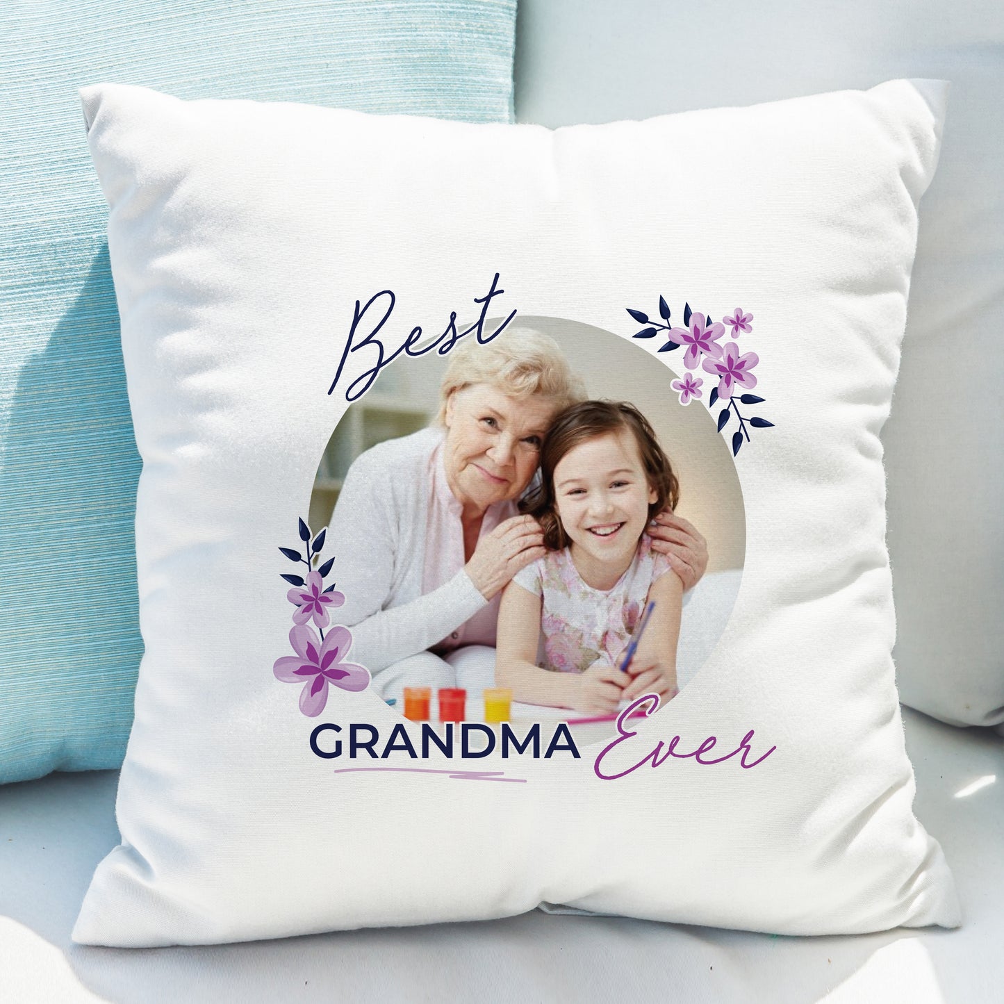 Personalised Best Ever Floral Photo Upload Cushion