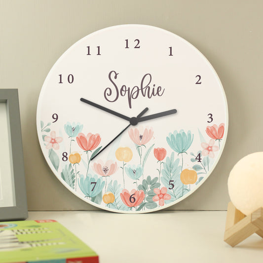 Personalised Floral Wooden Wall Clock