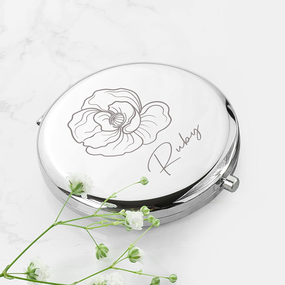 Personalised Birth Flower Compact Mirror