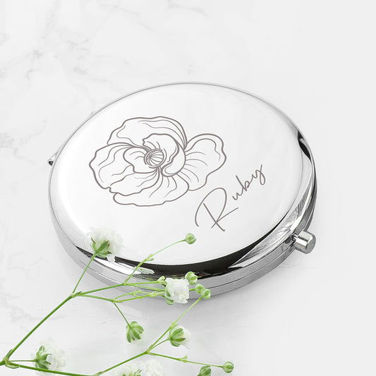 Personalised Birth Flower Compact Mirror