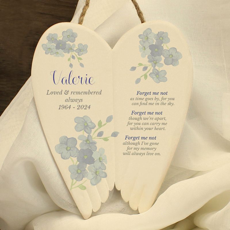 Personalised Forget Me Not Memorial Ceramic Wings