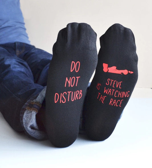 Personalised Do Now Disturb Formula One Racing Socks