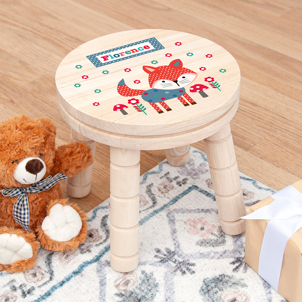 Personalised Fox Design Child's Wooden Stool