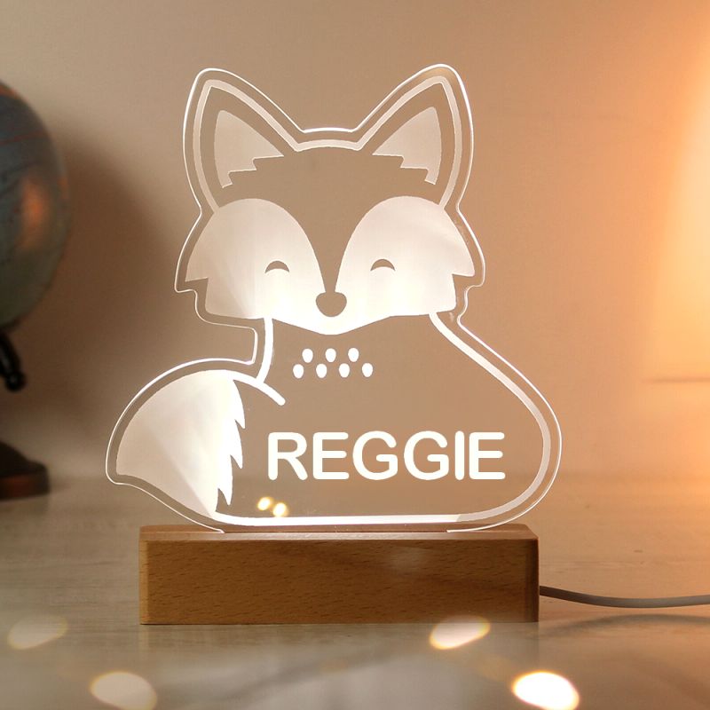 Personalised Fox Wooden Based LED Night Light