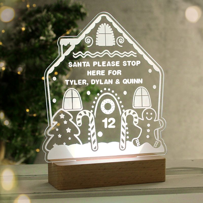 Personalised Gingerbread House Wooden Based Christmas LED Light