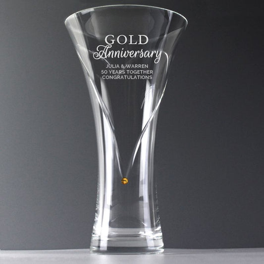 Personalised Hand Cut Gold Anniversary Diamante Vase