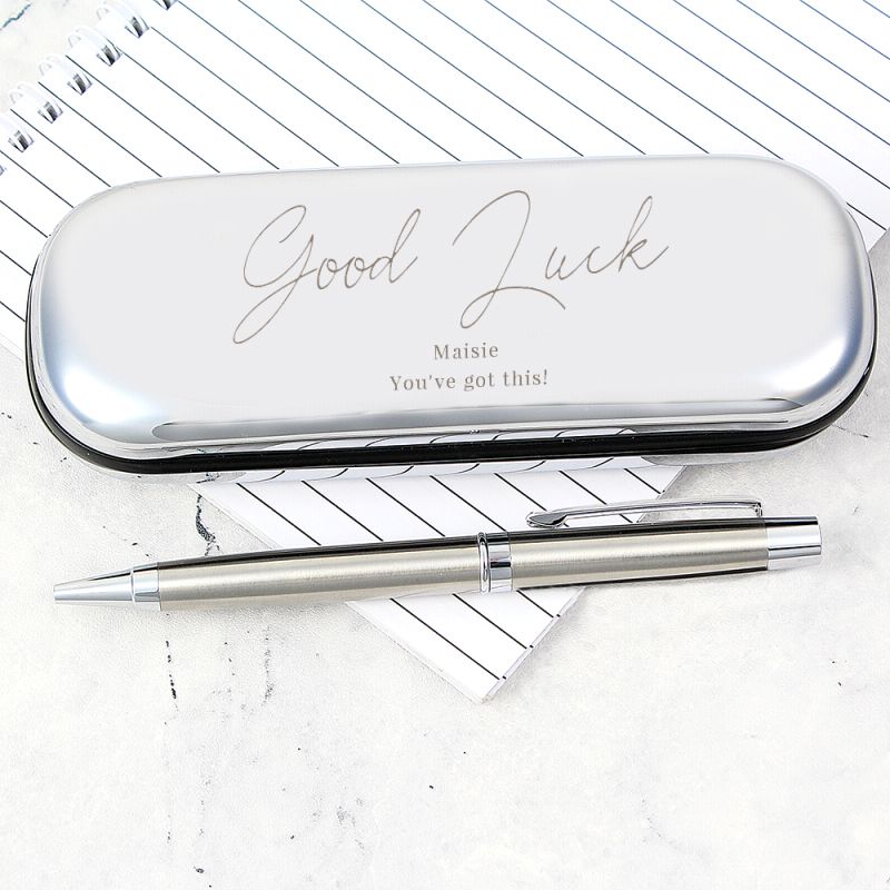 Chrome Pen In Personalised Good Luck Presentation Case