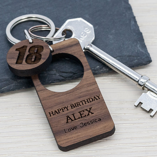 Personalised Birthday Walnut Keyring