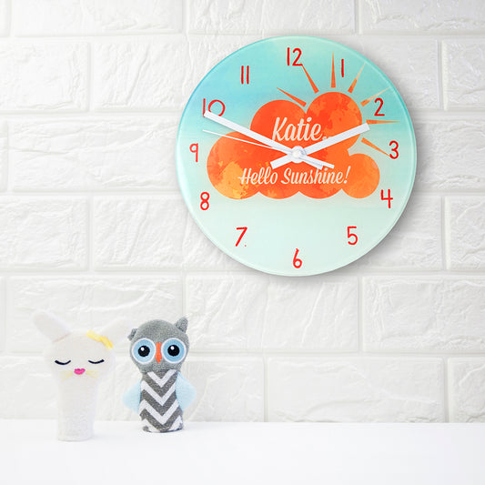 Personalised Hello Sunshine Glass Wall Clock