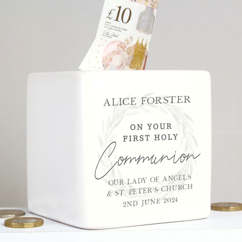 Personalised First Holy Communion Ceramic Square Money Box