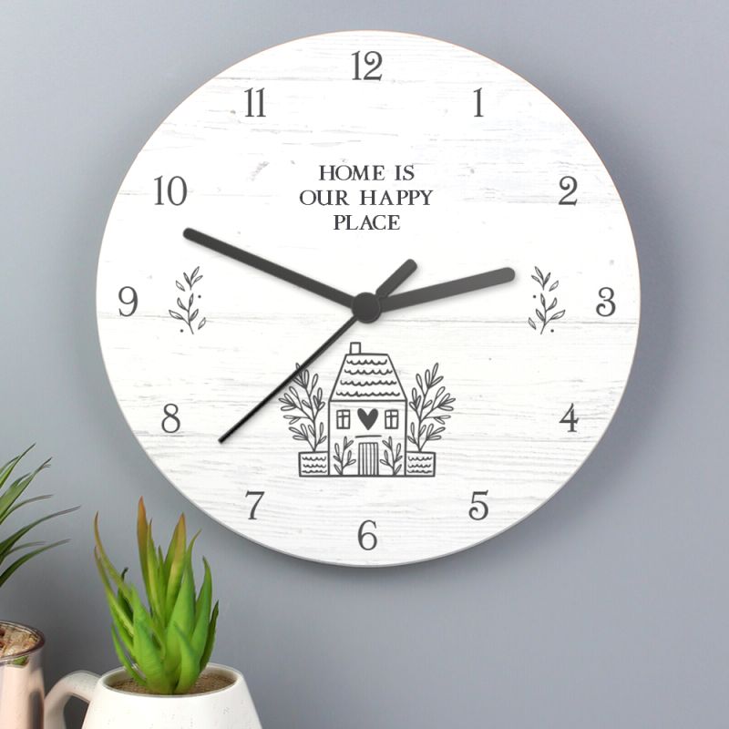 Personalised Home Is Our Happy Place Wooden Wall Clock