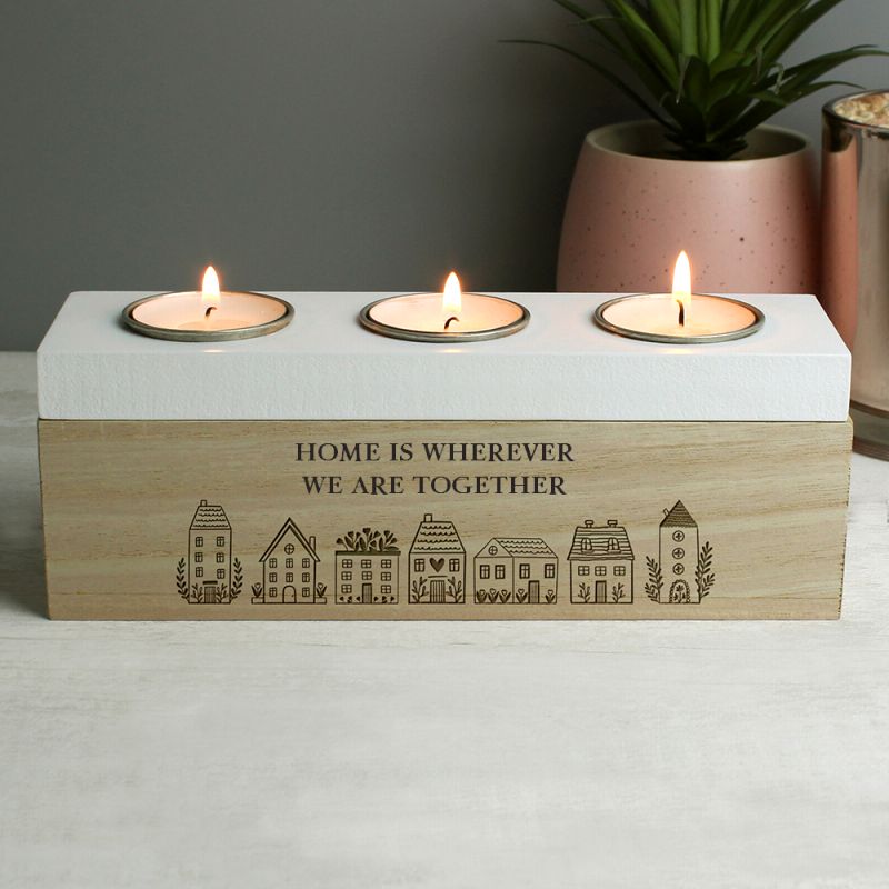 Personalised Home Triple Wooden Tealight Holder