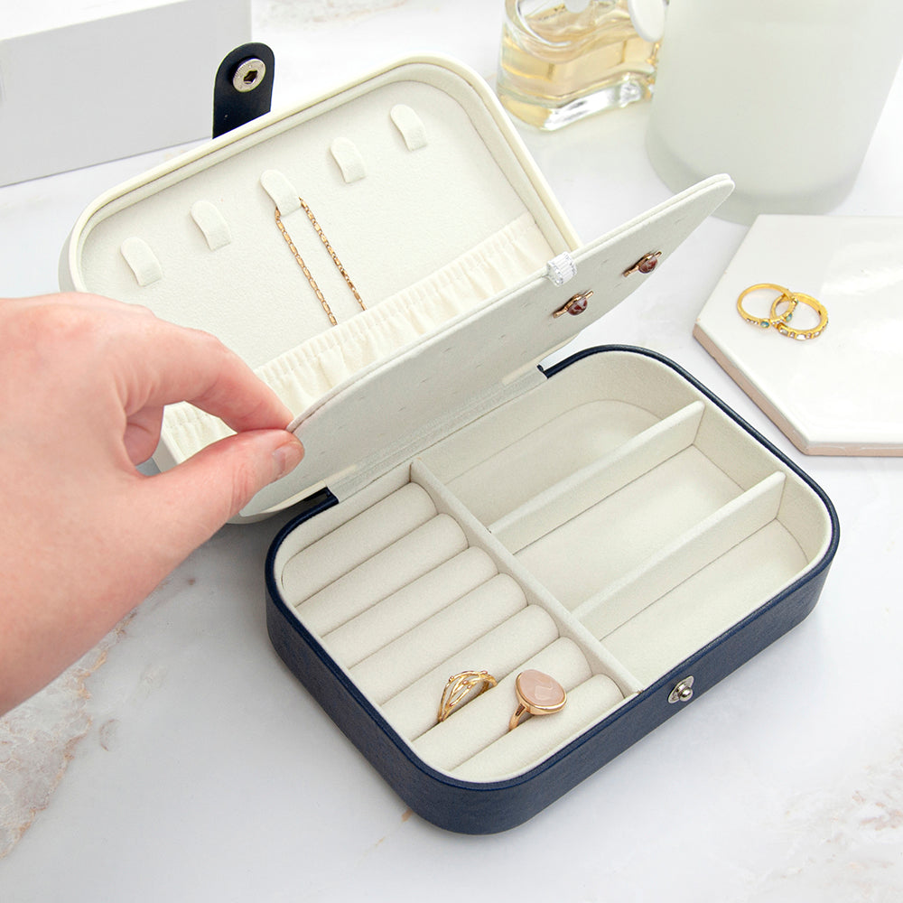 Personalised Navy Blue Jewellery Case